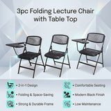 Nannup black folding lecture chair with writing tablet