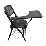 Nannup black folding lecture chair with writing tablet