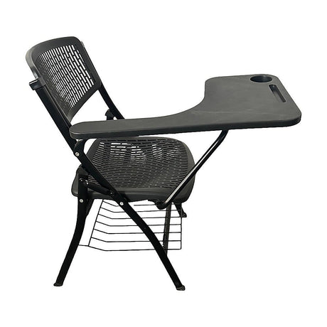 Nannup black folding lecture chair with writing tablet