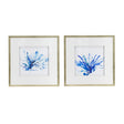 Two piece coral wall art in soft ocean blue tones with champagne frames