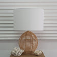 Rattan ball table lamp with white drum shade