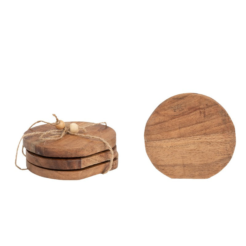 Handcrafted Natural 4pc Coaster Set w Tie 10cm