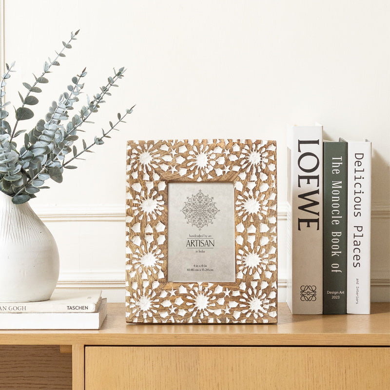 Handcrafted Sunflower Wooden Photo Frame — Rustic Distressed Finish — Allure Home Collections