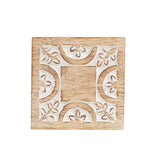 Handcrafted Carved 4pc Coaster Set in Holder 13cm