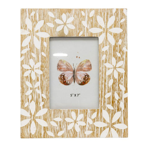 Flowers Design Decorative Photo Frame — Distressed Finish, MDF with Glass Front — Allure Home Collections