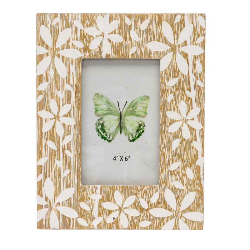 Flowers Design Decorative Photo Frame — Distressed Finish, MDF with Glass Front — Allure Home Collections