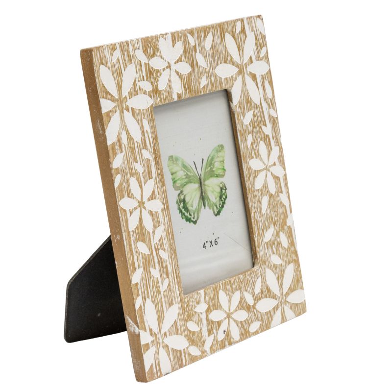 Flowers Design Decorative Photo Frame — Distressed Finish, MDF with Glass Front — Allure Home Collections