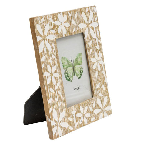 Flowers Design Decorative Photo Frame — Distressed Finish, MDF with Glass Front — Allure Home Collections
