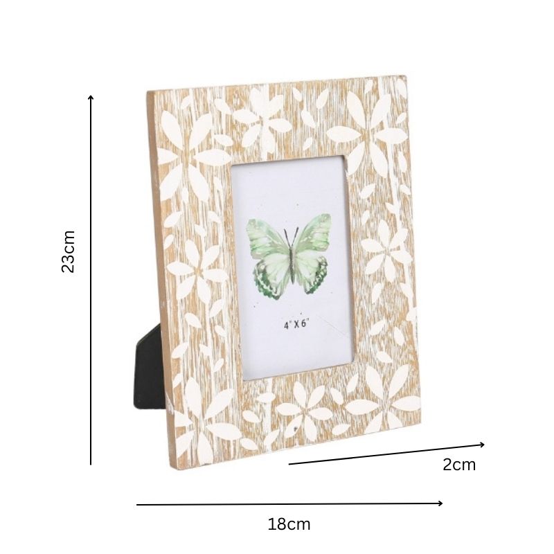 Flowers Design Decorative Photo Frame — Distressed Finish, MDF with Glass Front — Allure Home Collections