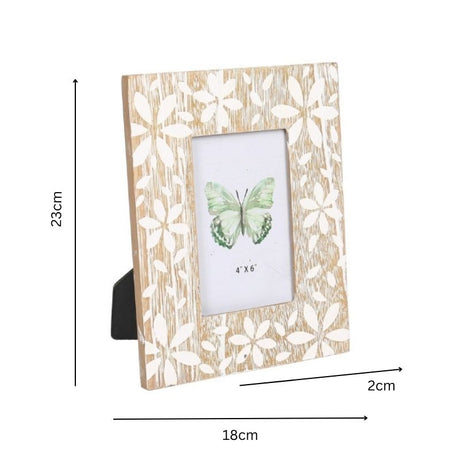 Flowers Design Decorative Photo Frame — Distressed Finish, MDF with Glass Front — Allure Home Collections