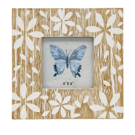 Flowers Design Decorative Photo Frame — Distressed Finish, MDF with Glass Front — Allure Home Collections