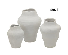 Set of four white ceramic vases in a minimalist Nordic shape, 23 cm tall with a rounded body