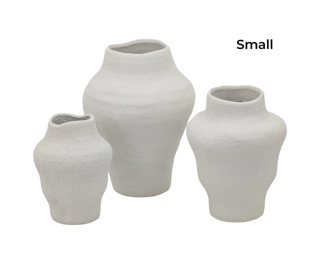Set of four white ceramic vases in a minimalist Nordic shape, 23 cm tall with a rounded body