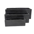 Set of three graduating black terrazzo concrete rectangular planters