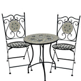 3 piece mosaic tile outdoor dining setting in multicolour with two chairs