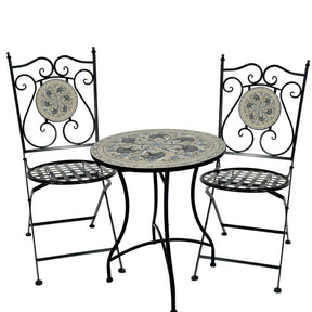 3 piece mosaic tile outdoor dining setting in multicolour with two chairs