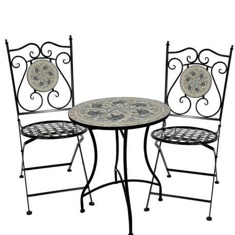 3 piece mosaic tile outdoor dining setting in multicolour with two chairs