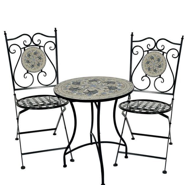 3 piece mosaic tile outdoor dining setting in multicolour with two chairs