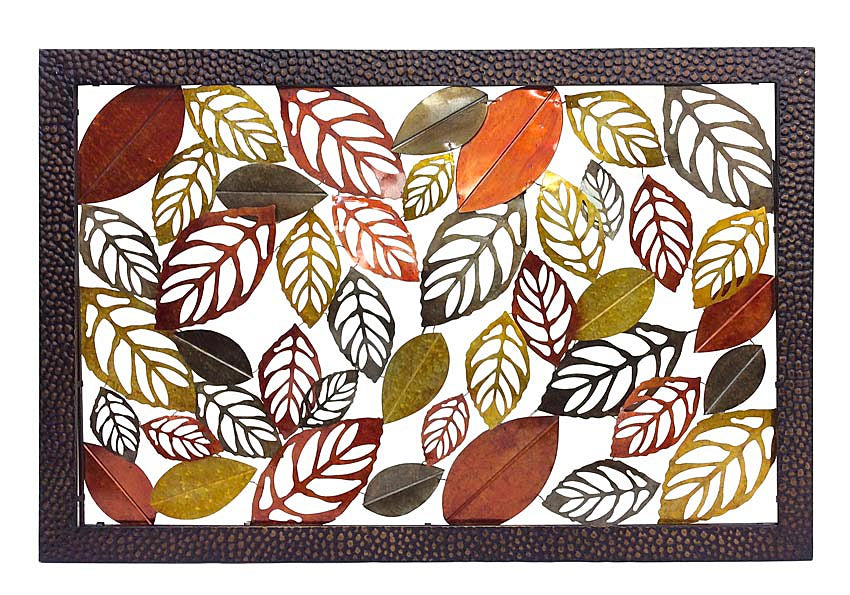 Extra large multi colour metal leaf wall art panel measuring 152 x 102 cm