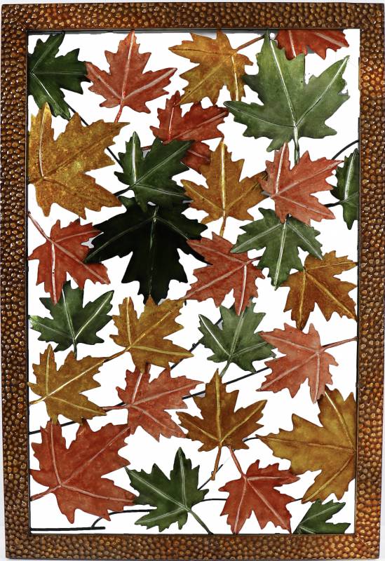 Large multi colour metal wall art panel shaped as a Japanese maple tree, 102 x 152 cm