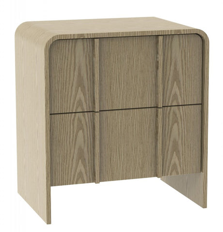 Almeida tall oak veneer bedside table with drawer storage beside a bed