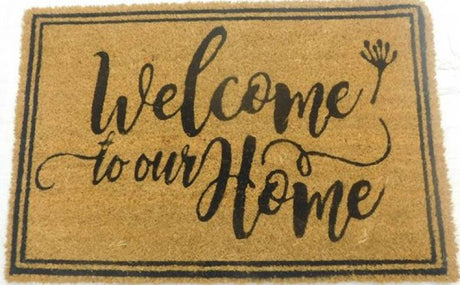 Coir doormat with Welcome To Our Home lettering