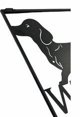 Cut metal dachshund silhouette with welcome lettering in black finish