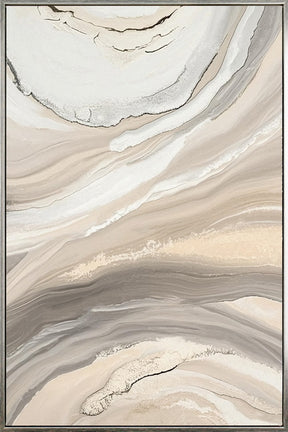 Warm ochre and sienna abstract framed wall art in a silver toned frame