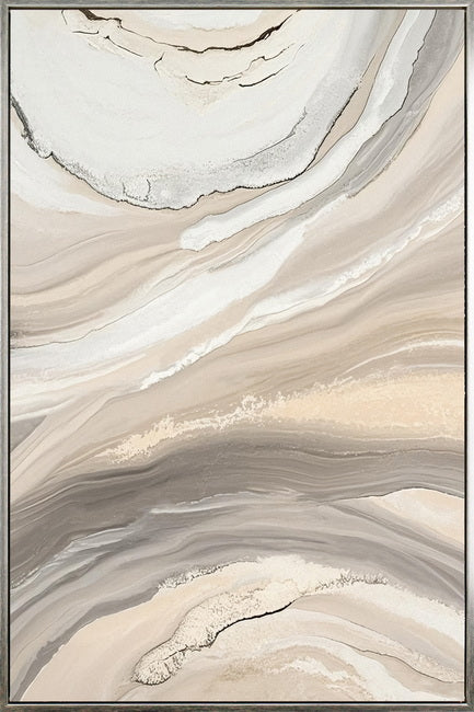 Sandstorm multi colour abstract painted wall art in a silver frame, 80 x 120 cm portrait format