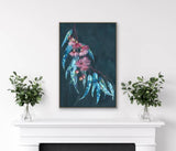 Detail view of the Gordon gum leaf canvas print showing the leaf motif and canvas texture