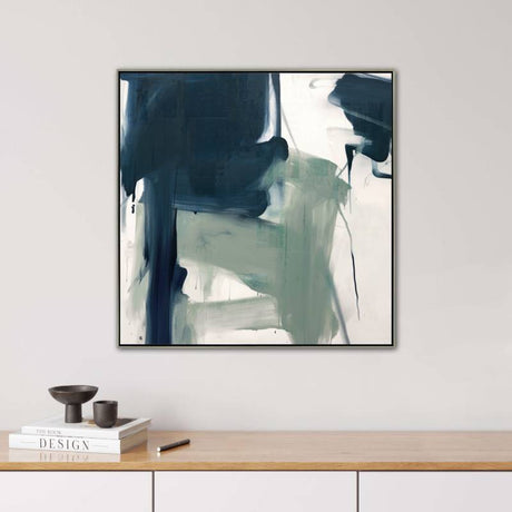 Vlad abstract framed canvas 80 cm shown from an angle showing the slim timber frame profile