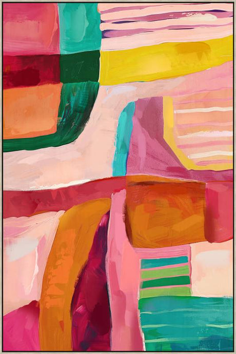 Grooves framed canvas wall art, 80 x 120 cm, multi colour grooved pattern canvas in an MDF frame