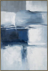 Fluid water inspired framed canvas in cool calming blue tones