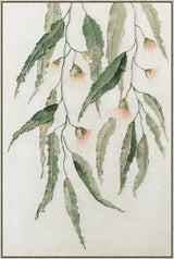 Eucalyptus botanical study in silvery green tones on a portrait painted panel framed on timber