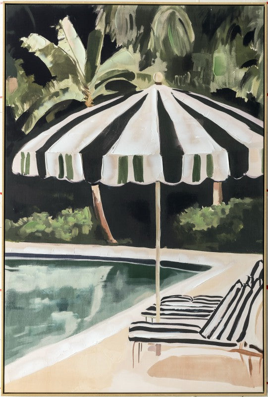 Pool In The Forest framed wall art B, 120 cm painted forest and water scene in a slim MDF frame