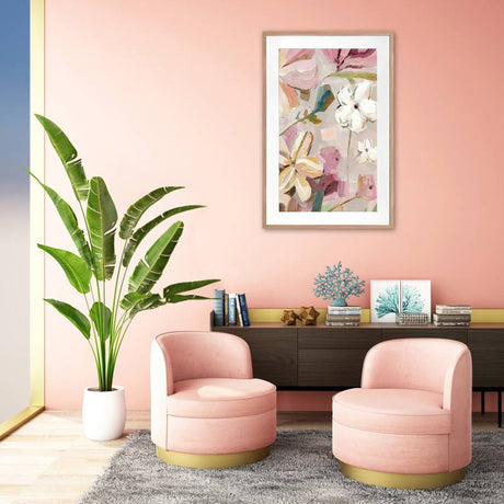 Side and edge view showing the slim 3 cm profile of the framed floral wall art