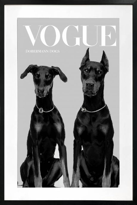 Luxury dog framed wall art with glass front, 80 x 120 cm portrait format in multi colour