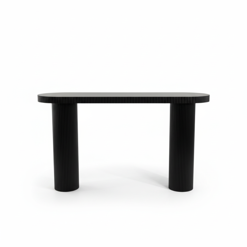 Angled view of the 80 cm high black console table