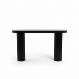 Angled view of the 80 cm high black console table