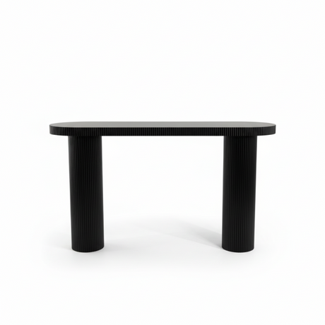 Angled view of the 80 cm high black console table
