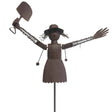 Metal scarecrow girl garden figure in brown finish
