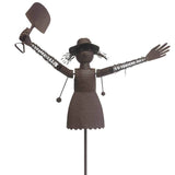 Metal scarecrow girl garden figure in brown finish