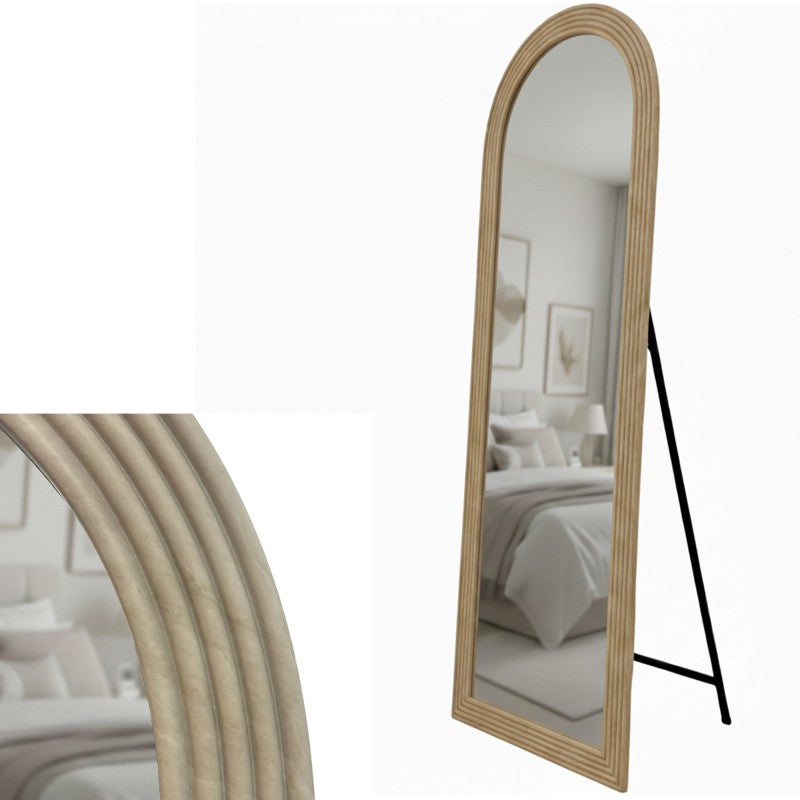 Fairhaven travertine look free standing cheval mirror in a bedroom
