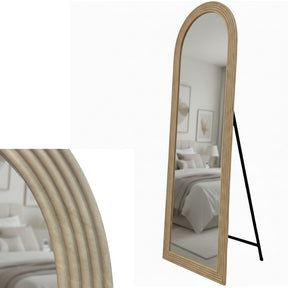 Fairhaven travertine look free standing cheval mirror in a bedroom