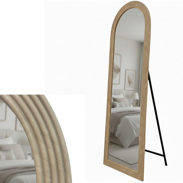 Fairhaven travertine look free standing cheval mirror in a bedroom