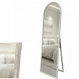 Bells Beach travertine look cheval floor mirror in a modern bedroom