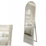 Bells Beach travertine look cheval floor mirror in a modern bedroom