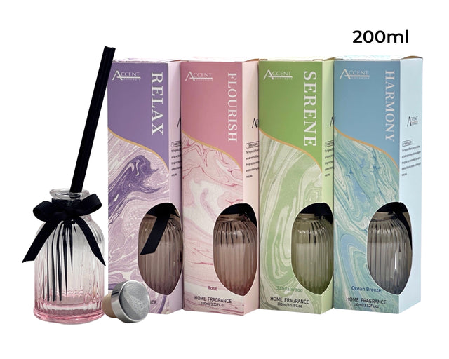Broke wellness fragrance diffuser 200ml in clear glass, bulk 12 pack of assorted aromatherapy reed diffusers
