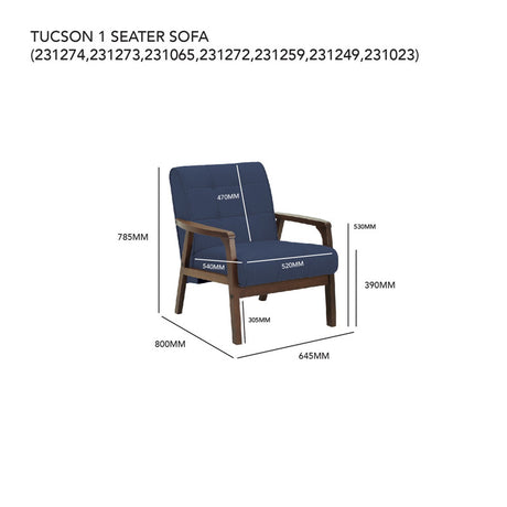 Tucson Elegant 1 Seater Sofa Armchair in Chestnut Dimity