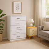 NNECN 5-Drawer White Storage Chest with Bedside Table — Allure Home Collections